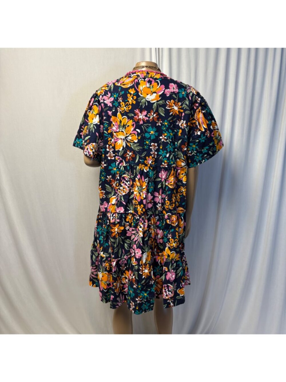crown & ivy Navy Floral Tiered Button-Front Dress - Picture 5 of 8
